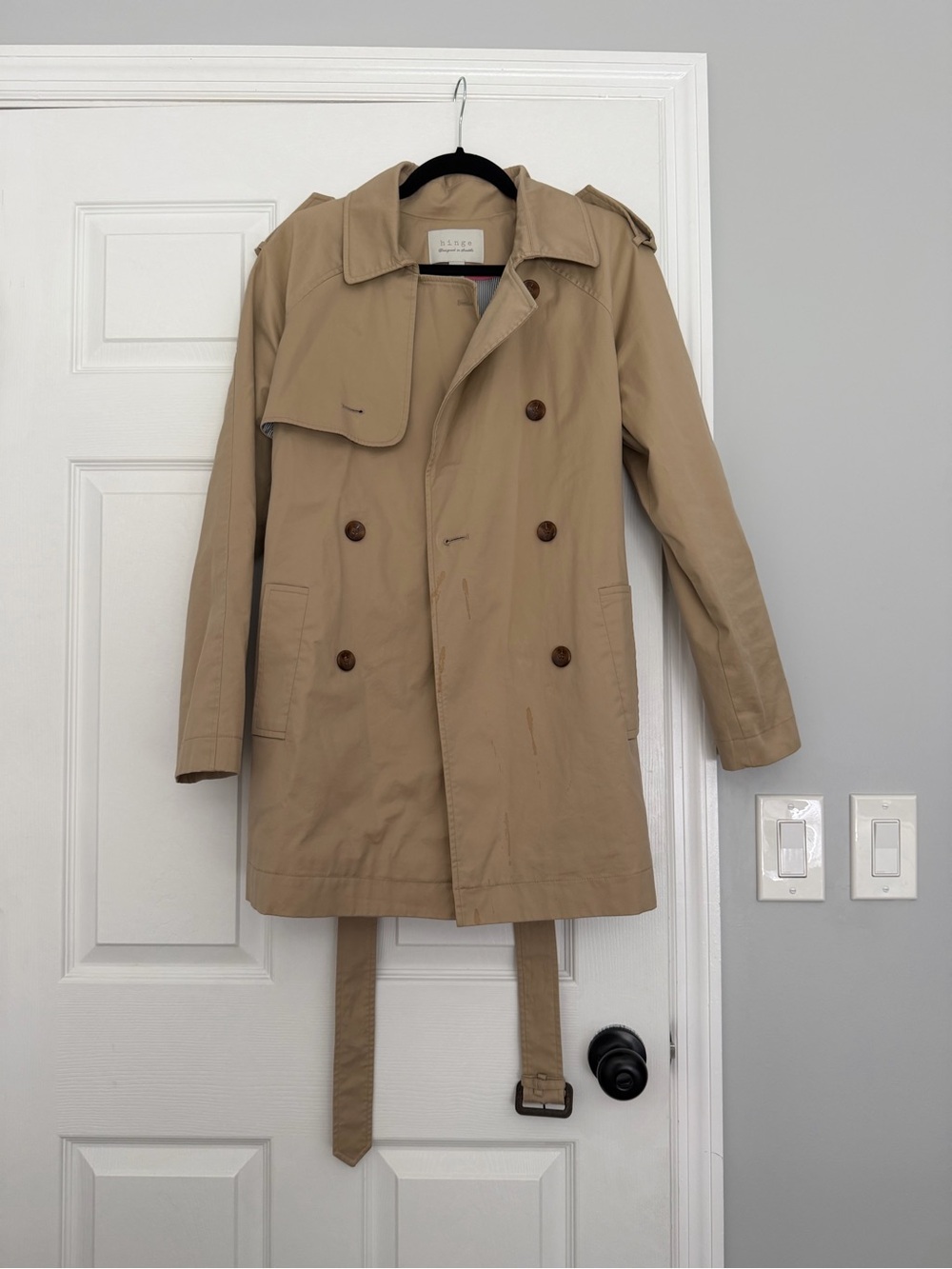 hinge womens Khaki Double-Breasted Trench Coat